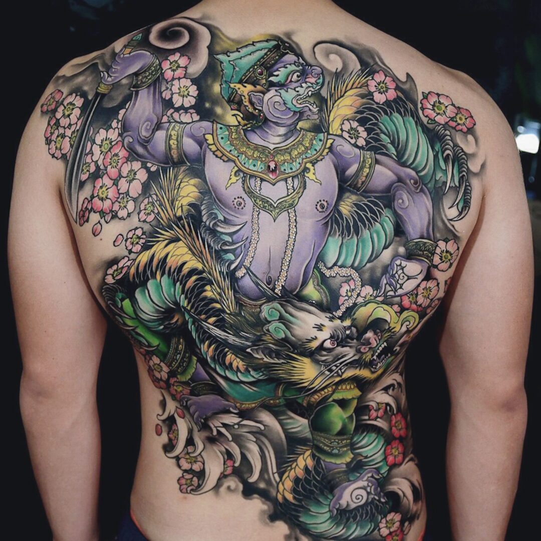 Hanuman Tattoo full back in progress by Mimp Tattoo Artist